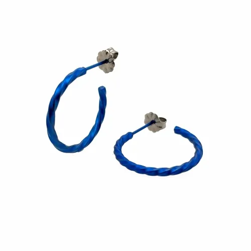 Small Twisted Dark Blue Hoop Earrings